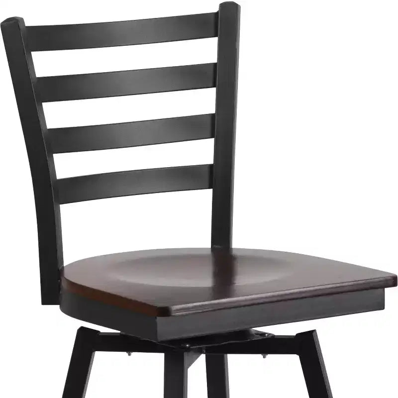 Black Ladder Back Swivel Metal Restaurant Dining Barstool