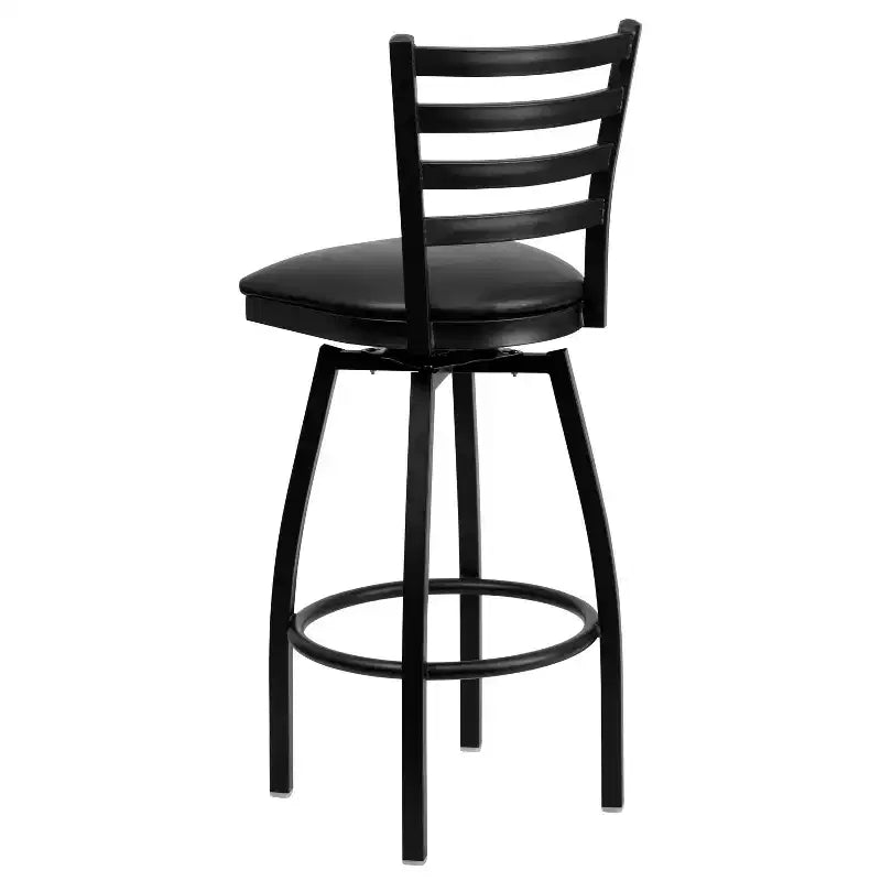 Black Ladder Back Swivel Metal Restaurant Dining Barstool