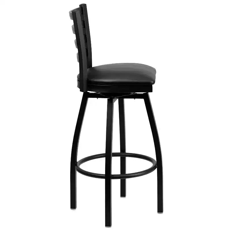 Black Ladder Back Swivel Metal Restaurant Dining Barstool