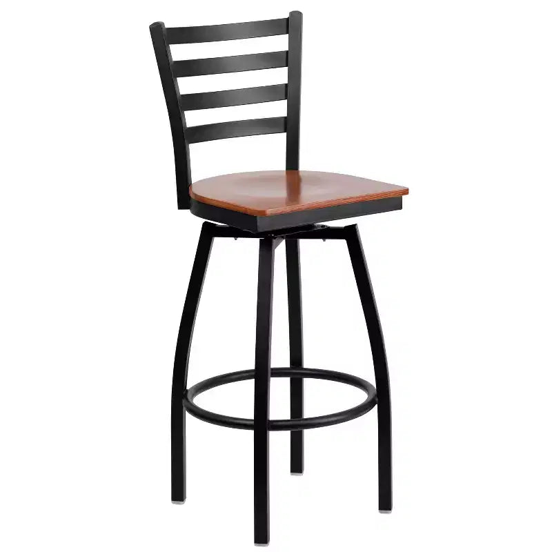 Black Ladder Back Swivel Metal Restaurant Dining Barstool