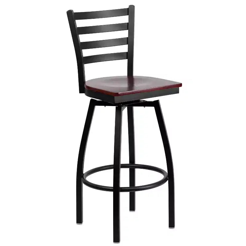 Black Ladder Back Swivel Metal Restaurant Dining Barstool