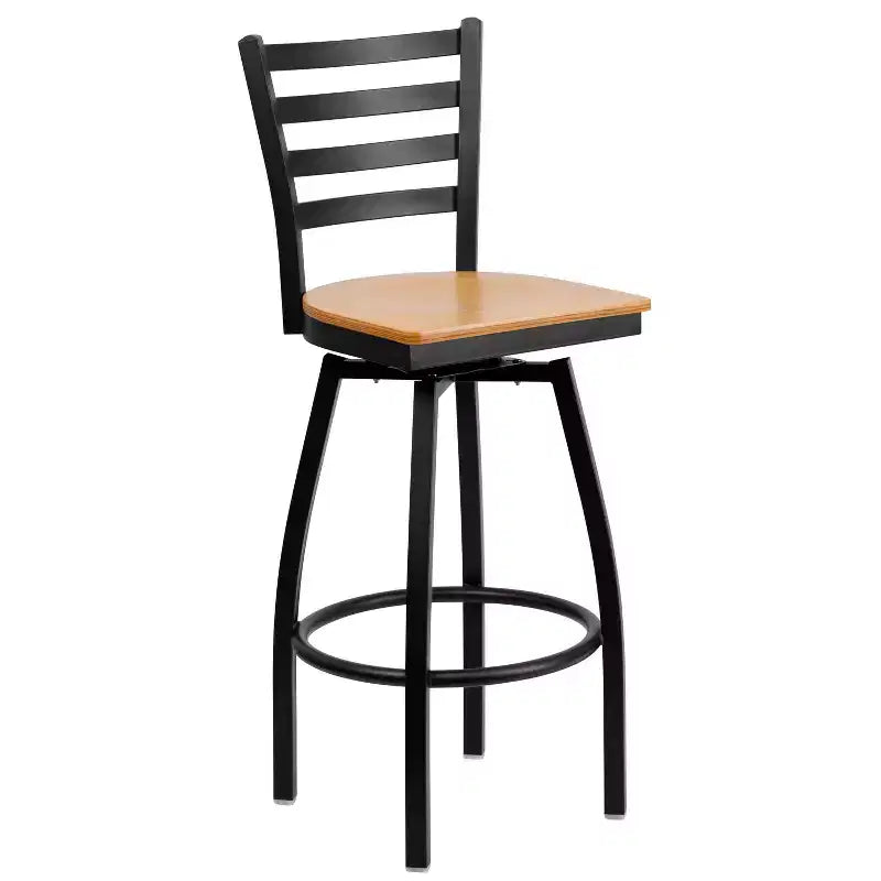 Black Ladder Back Swivel Metal Restaurant Dining Barstool