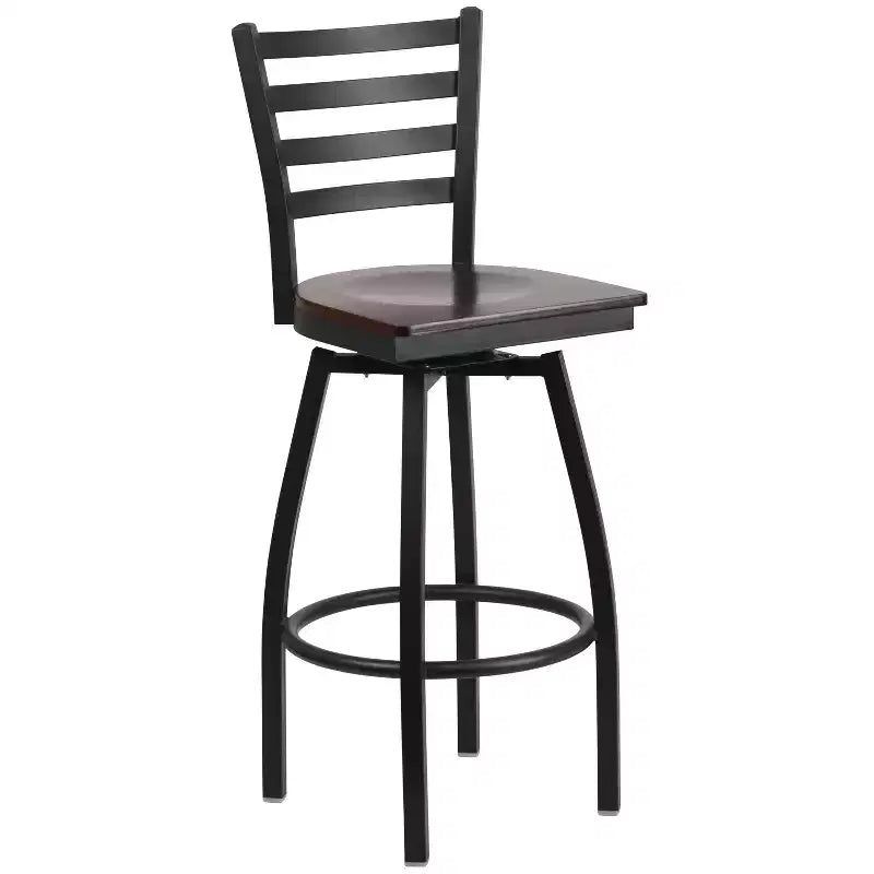 Black Ladder Back Swivel Metal Restaurant Dining Barstool