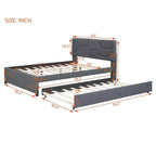 Upholstered Platform Bed with Brick Pattern Headboard and Trundle Bed