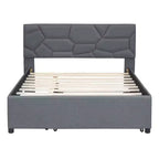 Upholstered Platform Bed with Brick Pattern Headboard and Trundle Bed