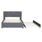 Upholstered Platform Bed with Brick Pattern Headboard and Trundle Bed