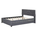 Upholstered Platform Bed with Brick Pattern Headboard and Trundle Bed