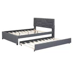 Upholstered Platform Bed with Brick Pattern Headboard and Trundle Bed