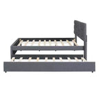 Upholstered Platform Bed with Brick Pattern Headboard and Trundle Bed