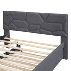 Upholstered Platform Bed with Brick Pattern Headboard and Trundle Bed