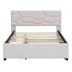 Upholstered Platform Bed with Brick Pattern Headboard and Trundle Bed