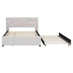 Upholstered Platform Bed with Brick Pattern Headboard and Trundle Bed