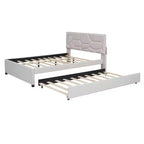 Upholstered Platform Bed with Brick Pattern Headboard and Trundle Bed
