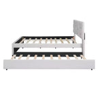 Upholstered Platform Bed with Brick Pattern Headboard and Trundle Bed