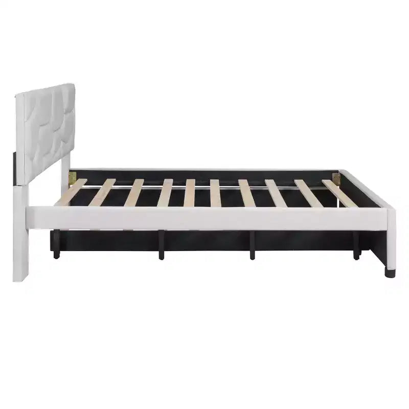 Upholstered Platform Bed with Brick Pattern Headboard and Trundle Bed